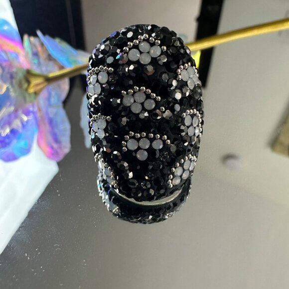 Boho Handmade 925 Silver Ring With Black & Clear Zirconia Design Size 7.5 Elegan - Picture 10 of 11